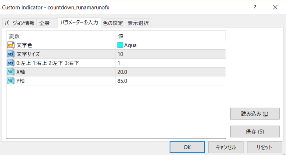 カウントダウン インジケーター パラメータ