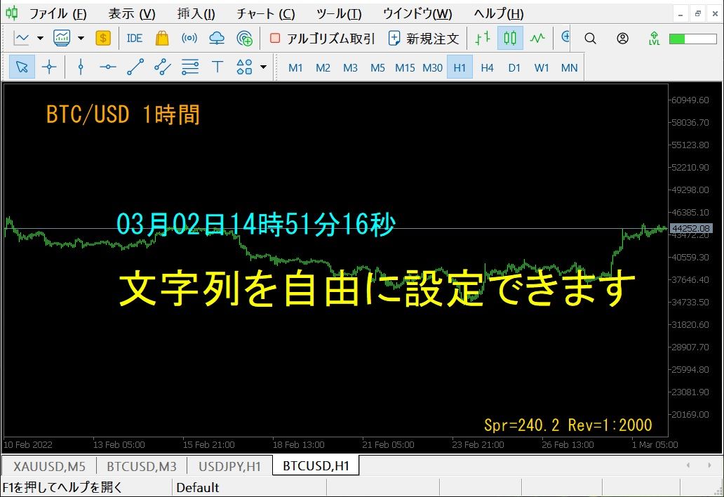 ！！MT5 版　完成！！　チャート画面に日本時間リアルタイム表示、動画説明文など、大きく表示できますよ。 インジケーター・電子書籍