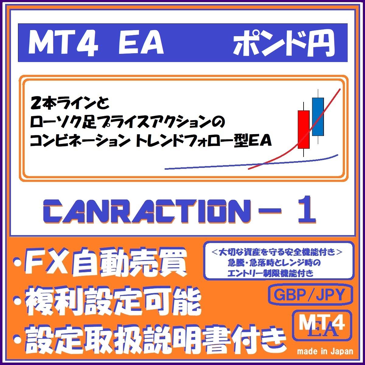 GBP-JPY CANRACTION-1（ポンド円　プライスアクショントレンドフォロー型安全運用機能付きＭＴ４ ＥＡ） Tự động giao dịch
