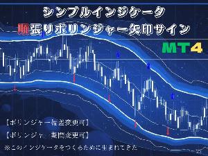 シンプルインジケータ・順張りボリンジャー矢印サイン【ボリンジャー偏差変更可】【ボリンジャー期間変更可】　～このインジケータをつくるために生まれてきた～