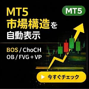 市場構造・オーダーブロック ダッシュボード MT5（BOS/ChoCH/OB/FVG/流動性/VP）