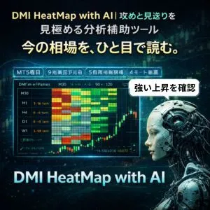 【AIキャラが文字表示】DMI HeatMap with AI｜相場の流れを5段階で直感表示するMT5分析インジケーター