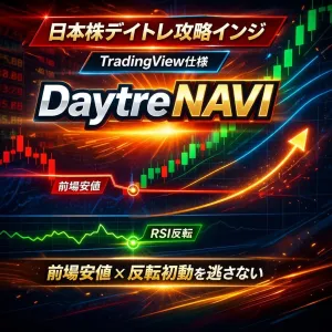 {2週間無料お試し版}　TradingView仕様　日本株デイトレ用インジケーター【DaytreNAVI】前場安値 × RSI反発──勝てる“買い場”を逃さない！