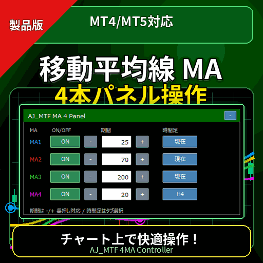 【MT4/5】4本の移動平均線MAをパネル操作できるMT4/MT5インジケーター｜AJ_MTF MA Panel