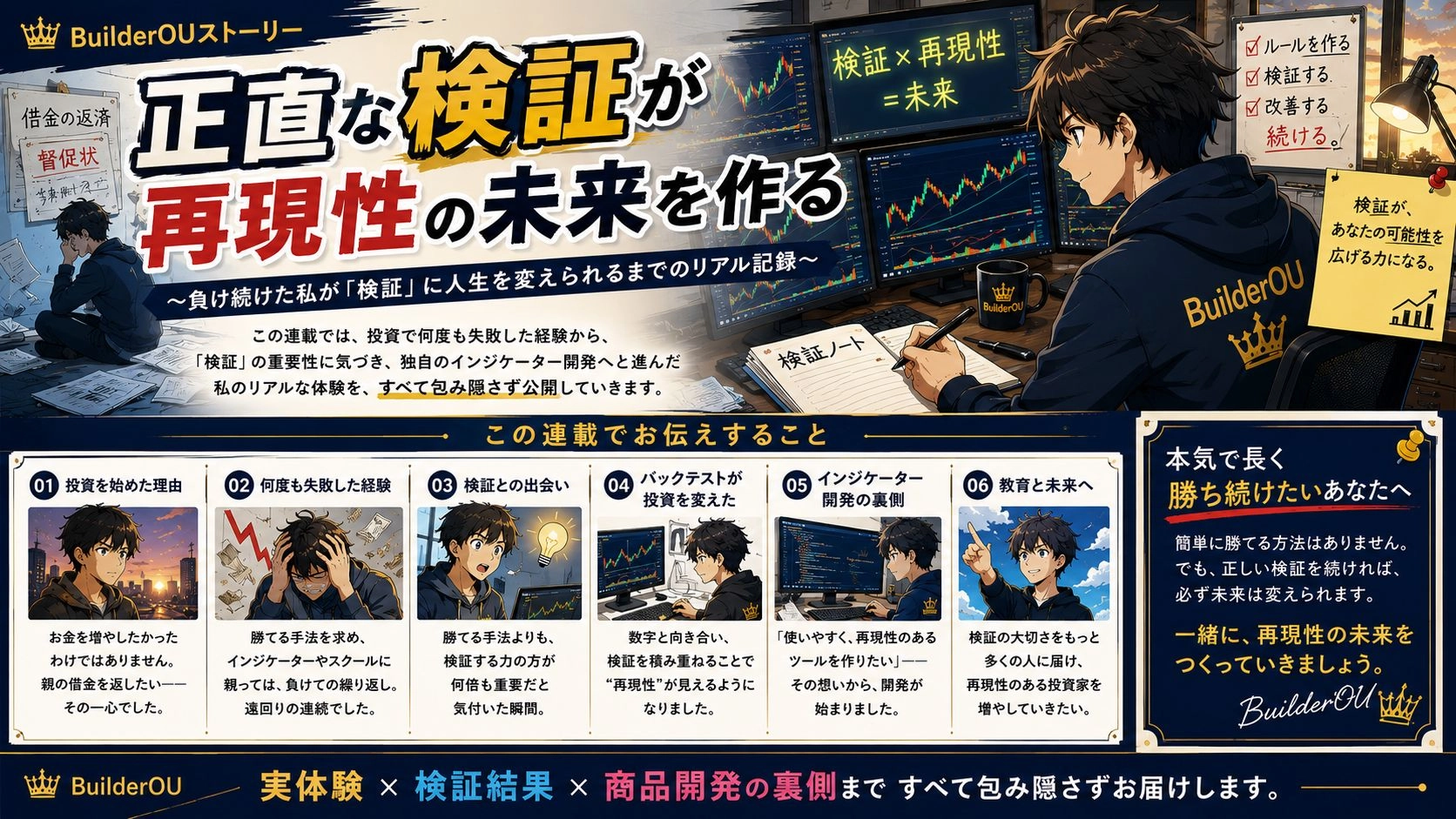 「正直な検証が再現性の未来を作る」

（BuilderOUストーリー） 投資ナビ＋