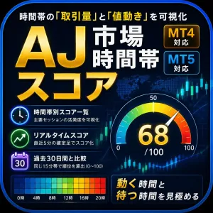 【無料・MT4/MT5】AJ 市場時間帯スコア｜取引量・値動き可視化インジケーター