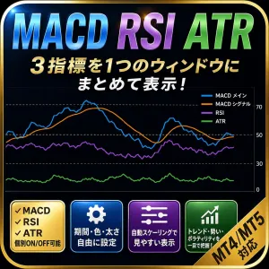 【無料 MT4/5】同じサブウィンドウにMACD+RSI+ATRを表示　AJ_MACD_RSI_ATR