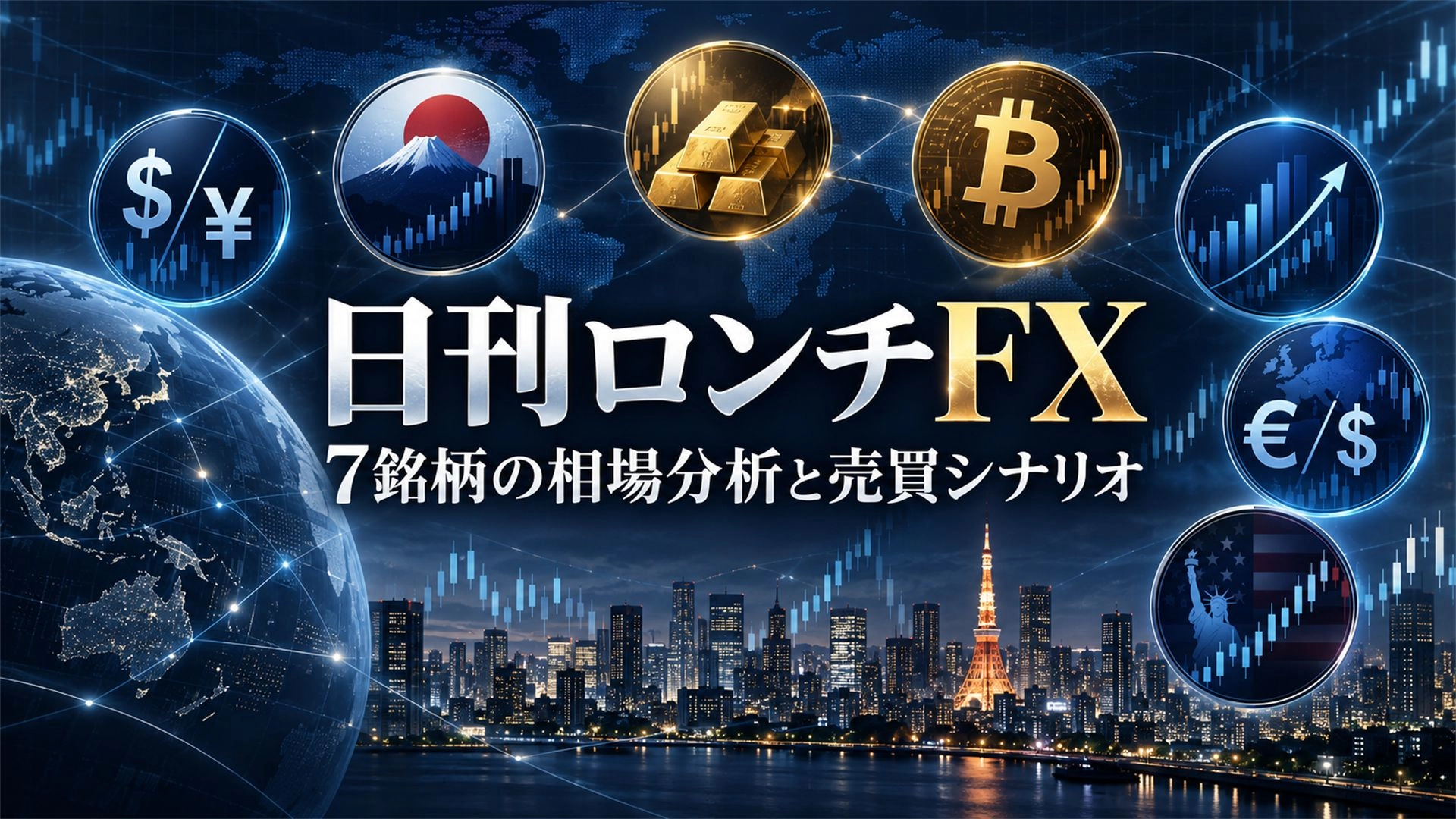 【日刊】LONCH FX顯示的7項資產走勢分析與買賣情景（美元/日圓・日經225・GOLD・BTC・NASDAQ100・歐元/美元・S&P500） 投資Navi+