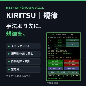 【MT4/MT5対応】KIRITSU｜規律｜チェックリストが埋まるまで注文できない注文パネル｜ロット自動計算・損切りの差し戻し・自動記録・統計