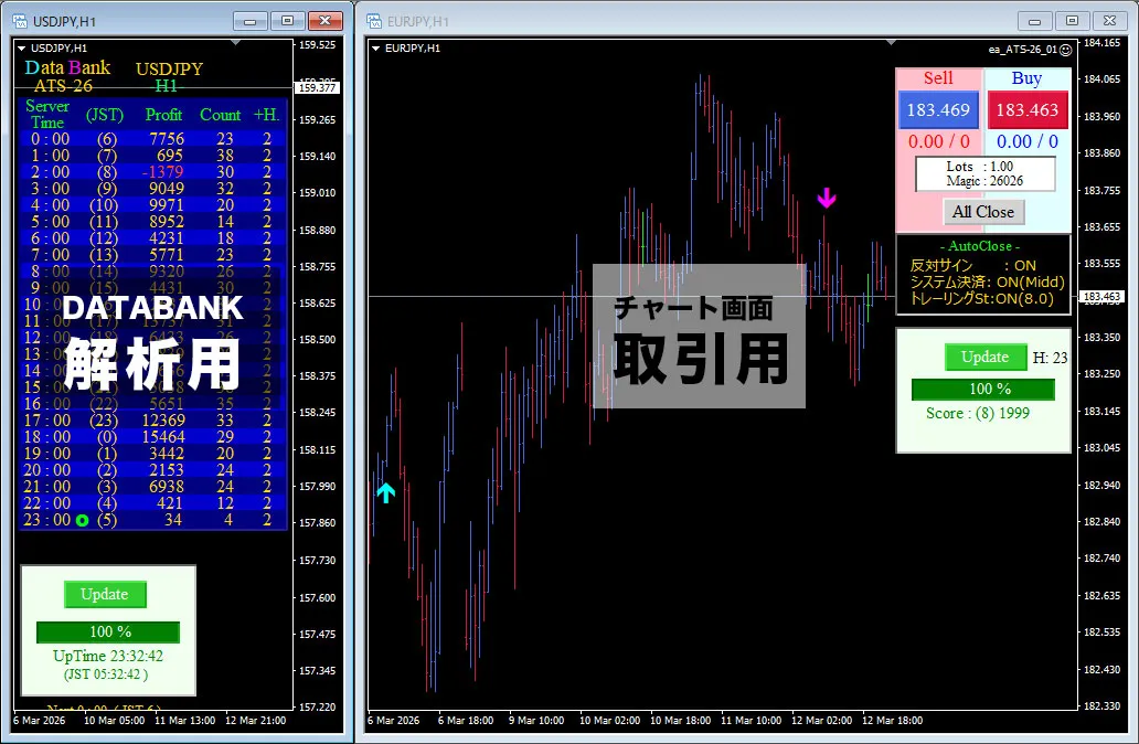 執行チャートと解析チャートの分離イメージ