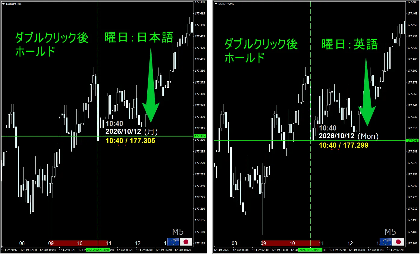 曜日の表示（日本語・英語）