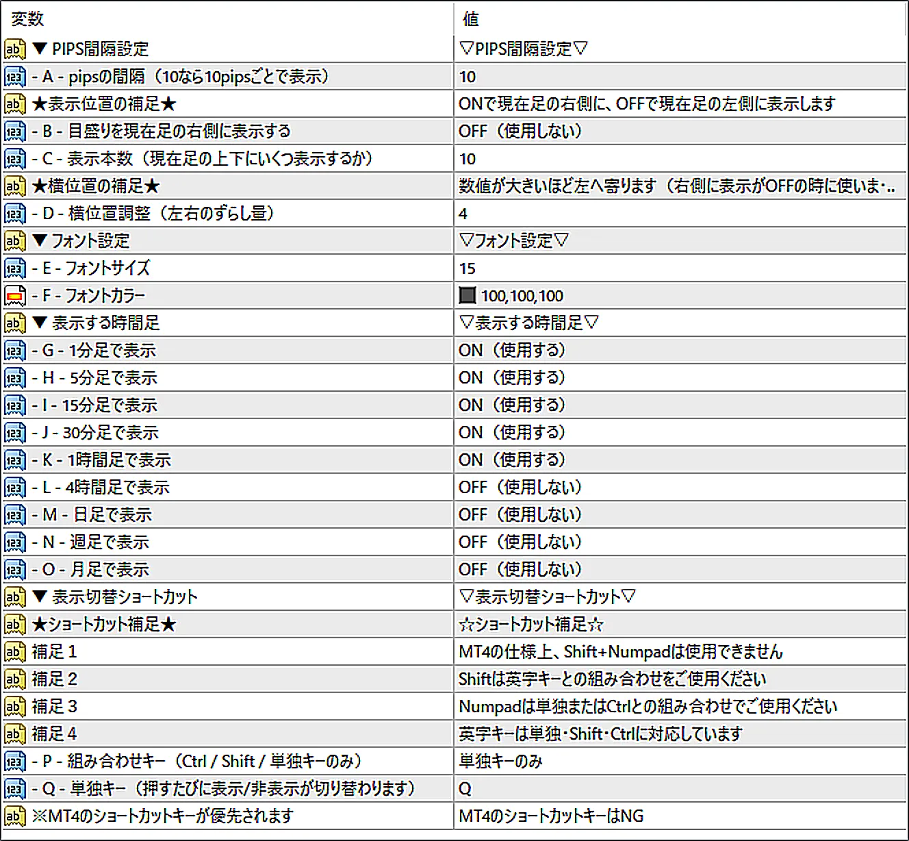 SL_PRLのパラメーター画面