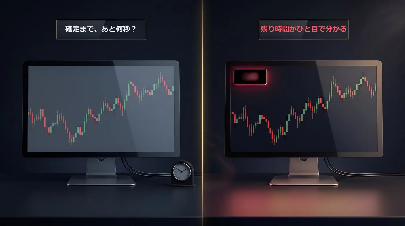 使う前：時計を見て確定を待つ／使った後：足の確定まで、あと何秒